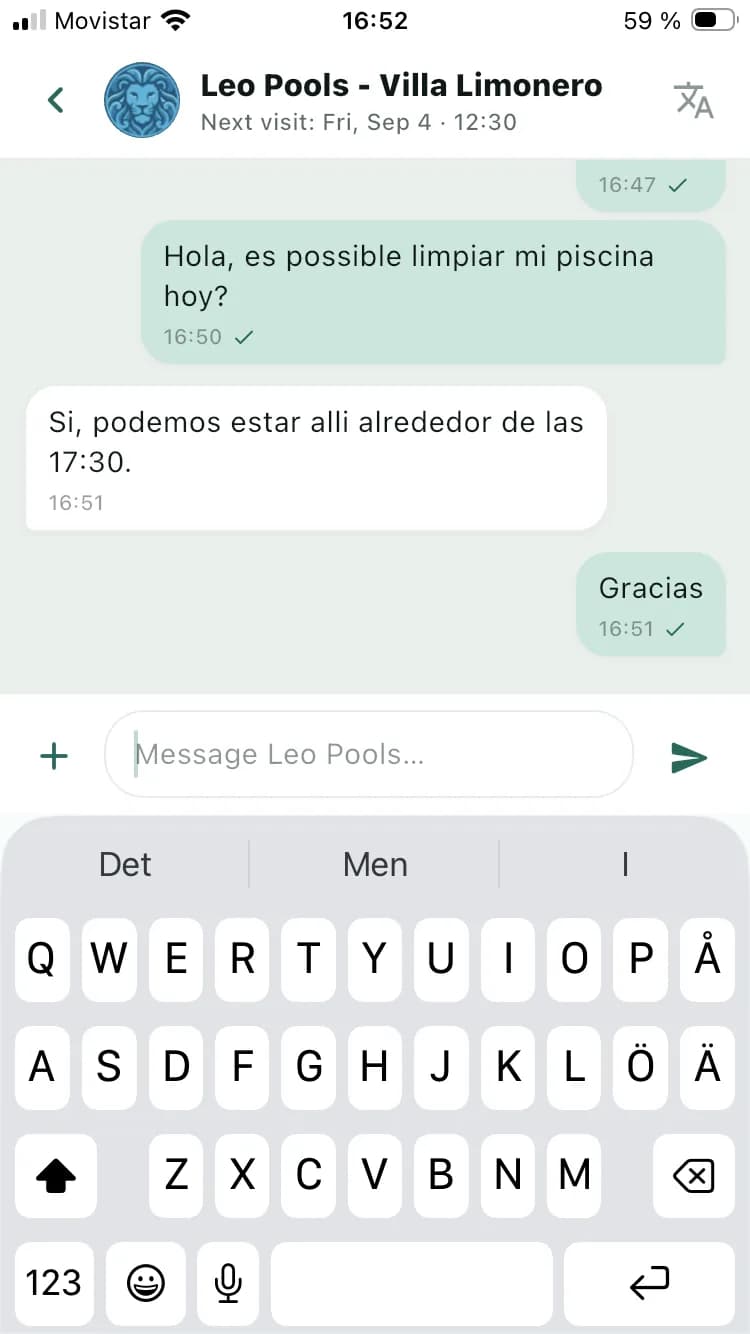 El hilo de mensajes con la empresa.