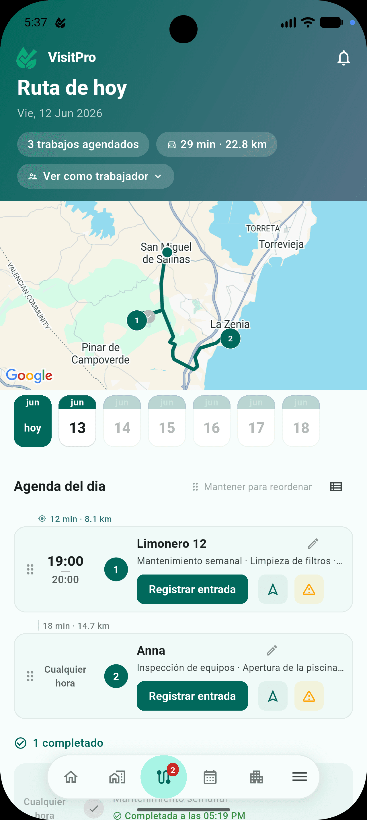 Ruta de hoy